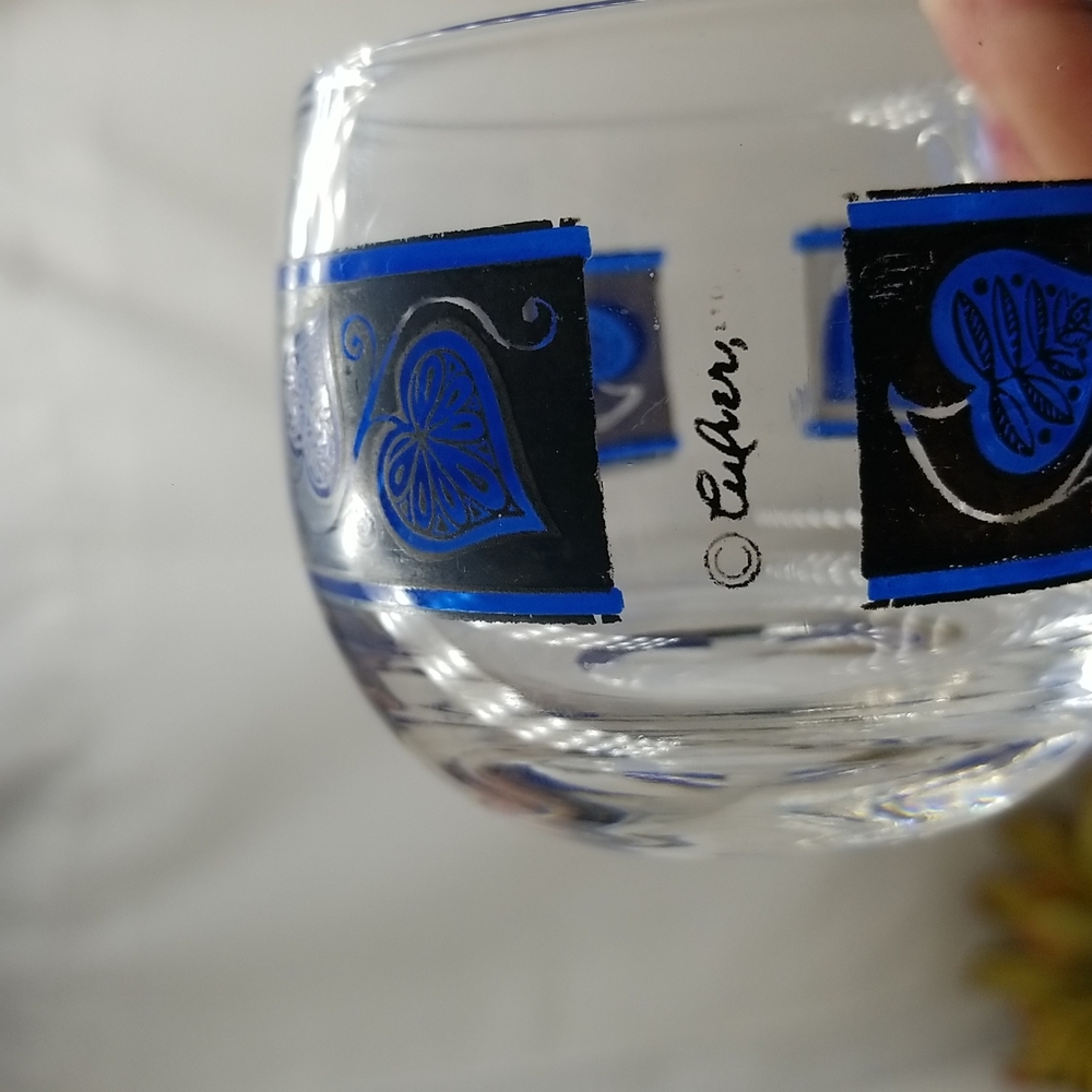 Culver Glass Mid Century Modern Blue Hearts Bar Set - Picture 9 of 16